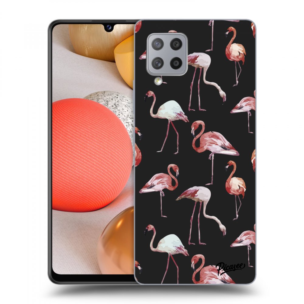 Picasee Samsung Galaxy A42 A426B Hülle - Schwarzes Silikon - Flamingos