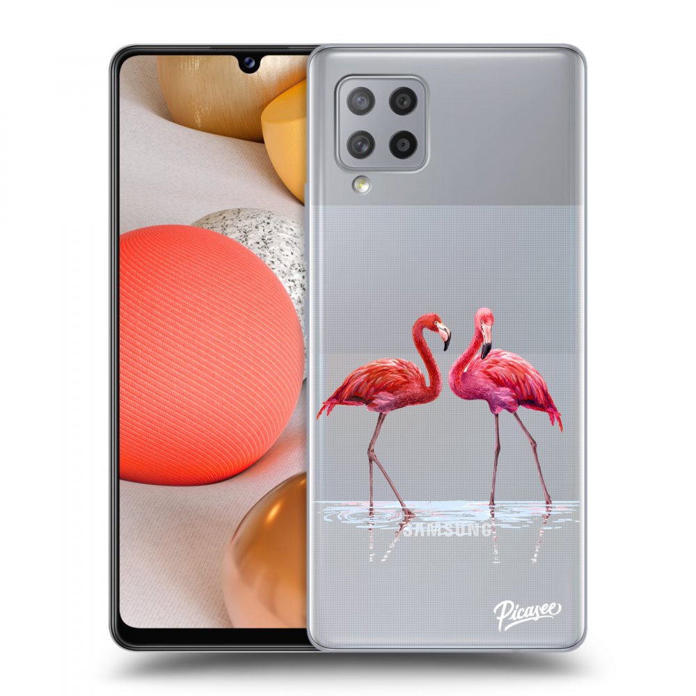 Picasee Samsung Galaxy A42 A426B Hülle - Transparentes Silikon - Flamingos couple