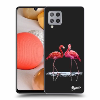 Picasee Samsung Galaxy A42 A426B Hülle - Schwarzes Silikon - Flamingos couple