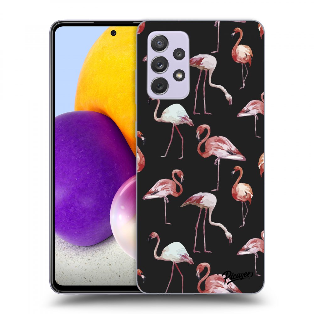 Picasee Samsung Galaxy A72 A725F Hülle - Schwarzes Silikon - Flamingos