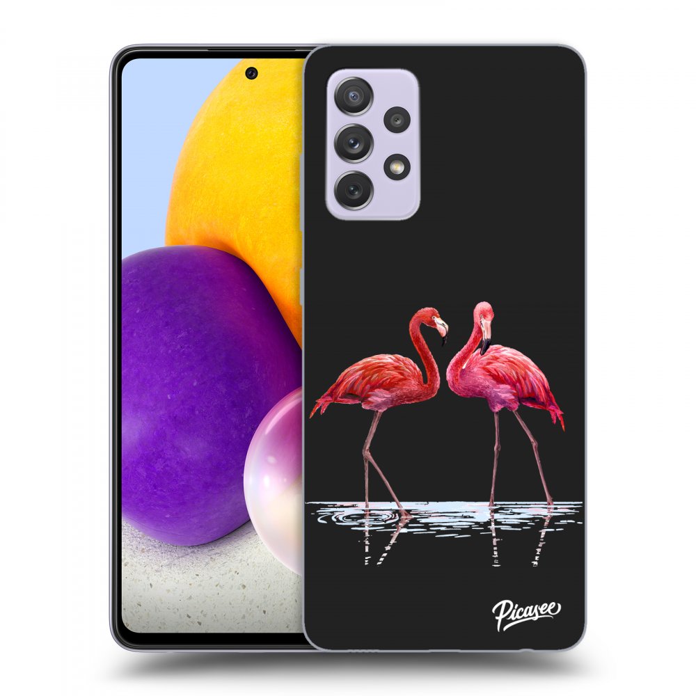 Picasee Samsung Galaxy A72 A725F Hülle - Schwarzes Silikon - Flamingos couple