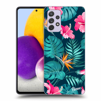 Picasee Samsung Galaxy A72 A725F Hülle - Schwarzes Silikon - Pink Monstera