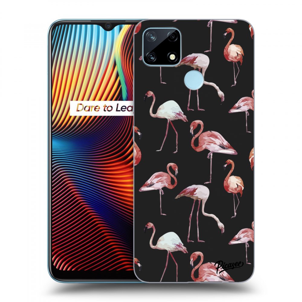 Picasee Realme 7i Hülle - Schwarzes Silikon - Flamingos