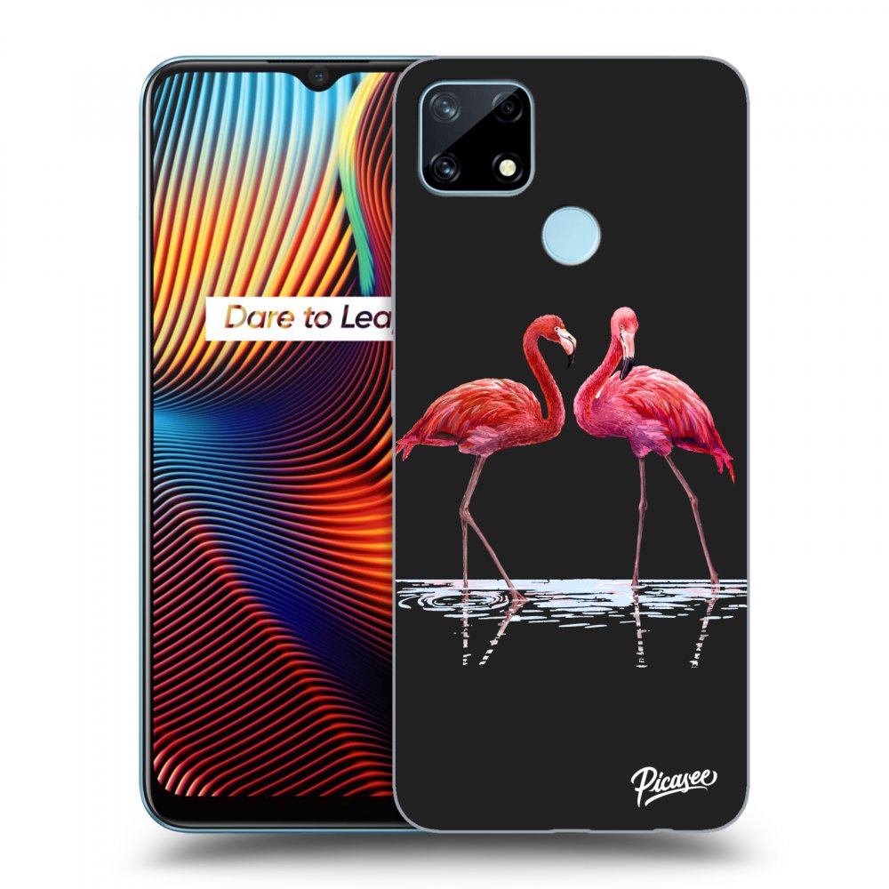 Picasee Realme 7i Hülle - Schwarzes Silikon - Flamingos couple