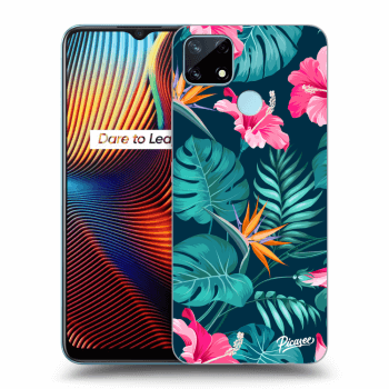 Picasee Realme 7i Hülle - Schwarzes Silikon - Pink Monstera