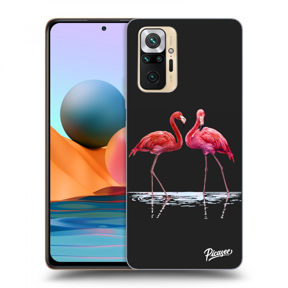 Picasee Xiaomi Redmi Note 10 Pro Hülle - Schwarzes Silikon - Flamingos couple