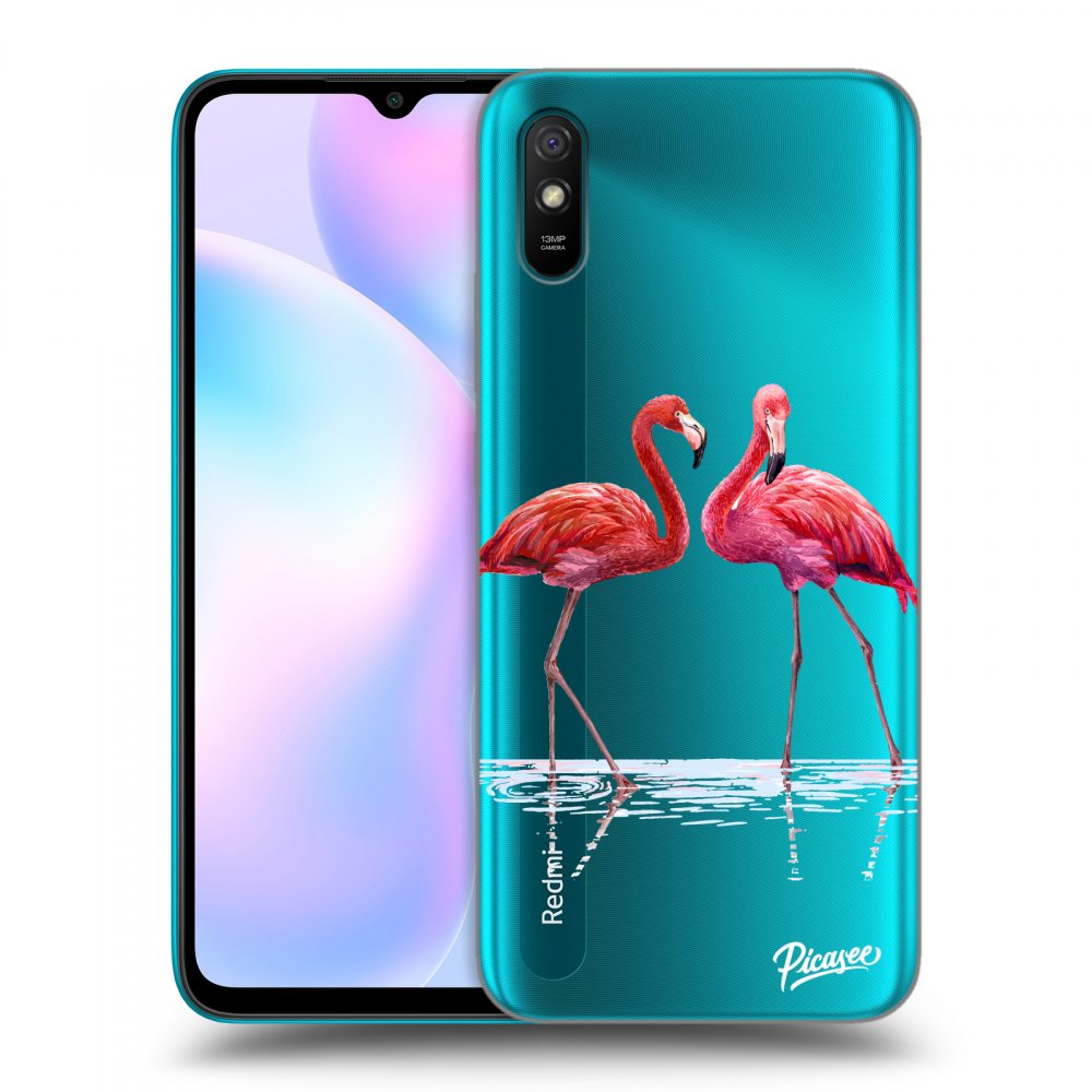 Picasee Xiaomi Redmi 9AT Hülle - Transparentes Silikon - Flamingos couple