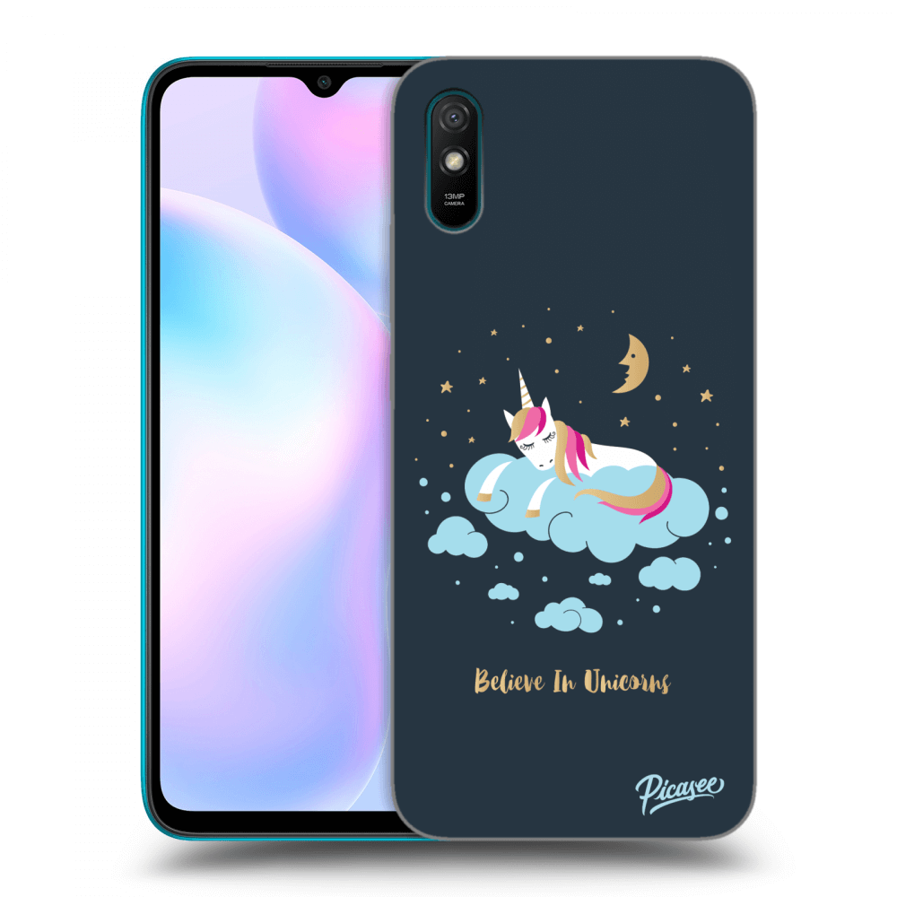 Picasee Xiaomi Redmi 9AT Hülle - Schwarzes Silikon - Believe In Unicorns