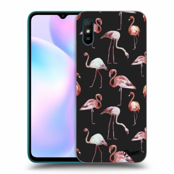 Picasee Xiaomi Redmi 9AT Hülle - Schwarzes Silikon - Flamingos