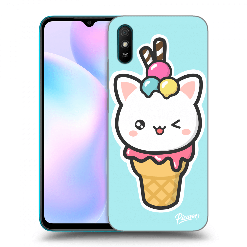 Picasee Xiaomi Redmi 9AT Hülle - Schwarzes Silikon - Ice Cream Cat