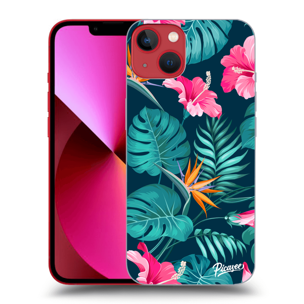 Picasee Apple iPhone 13 Hülle - Schwarzes Silikon - Pink Monstera