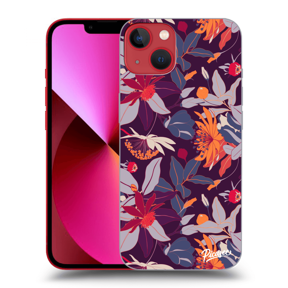 Picasee Apple iPhone 13 Hülle - Schwarzes Silikon - Purple Leaf