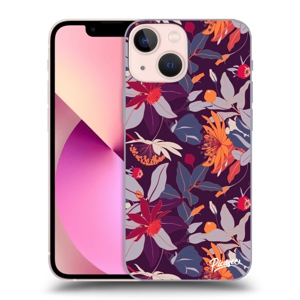 Picasee Apple iPhone 13 mini Hülle - Schwarzes Silikon - Purple Leaf