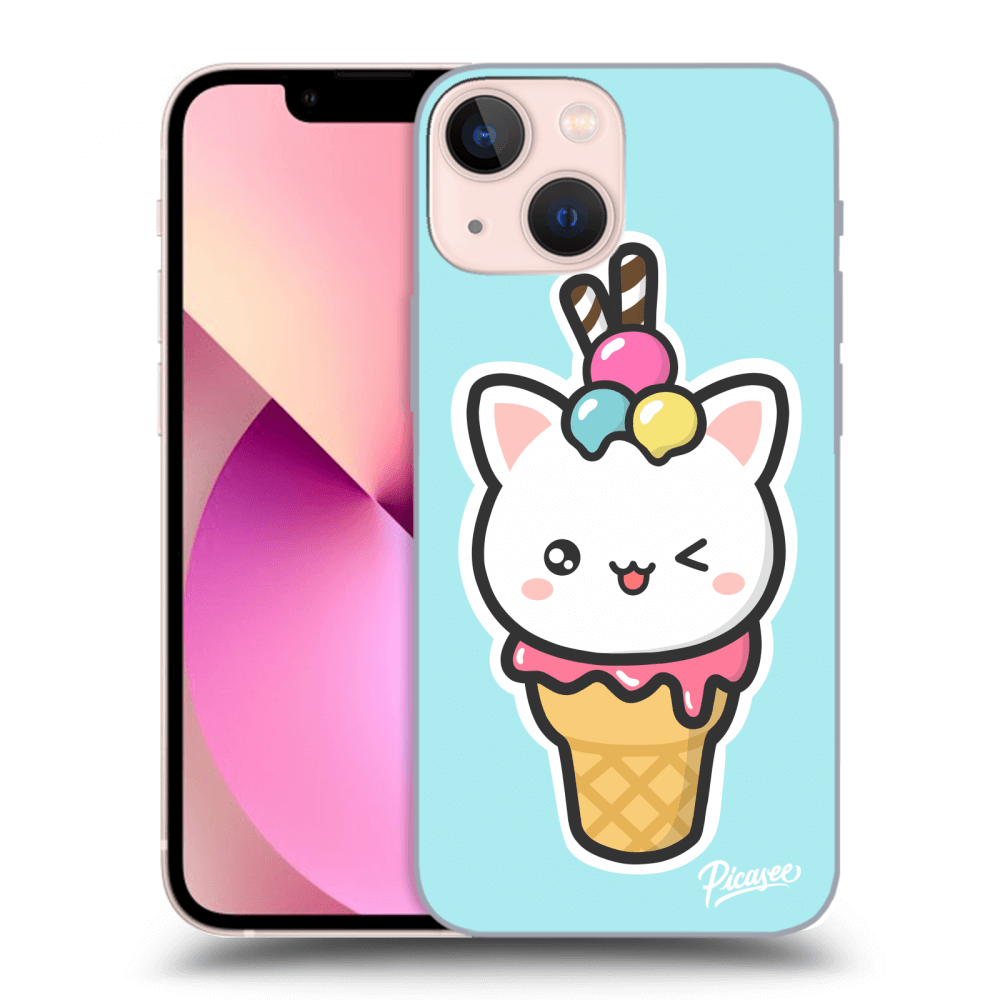 Picasee Apple iPhone 13 mini Hülle - Schwarzes Silikon - Ice Cream Cat