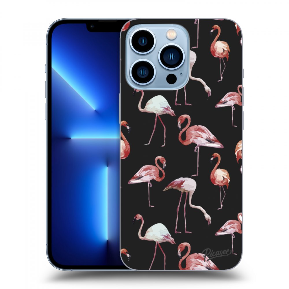 Picasee Apple iPhone 13 Pro Hülle - Schwarzes Silikon - Flamingos