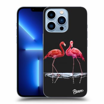 Picasee Apple iPhone 13 Pro Hülle - Schwarzes Silikon - Flamingos couple