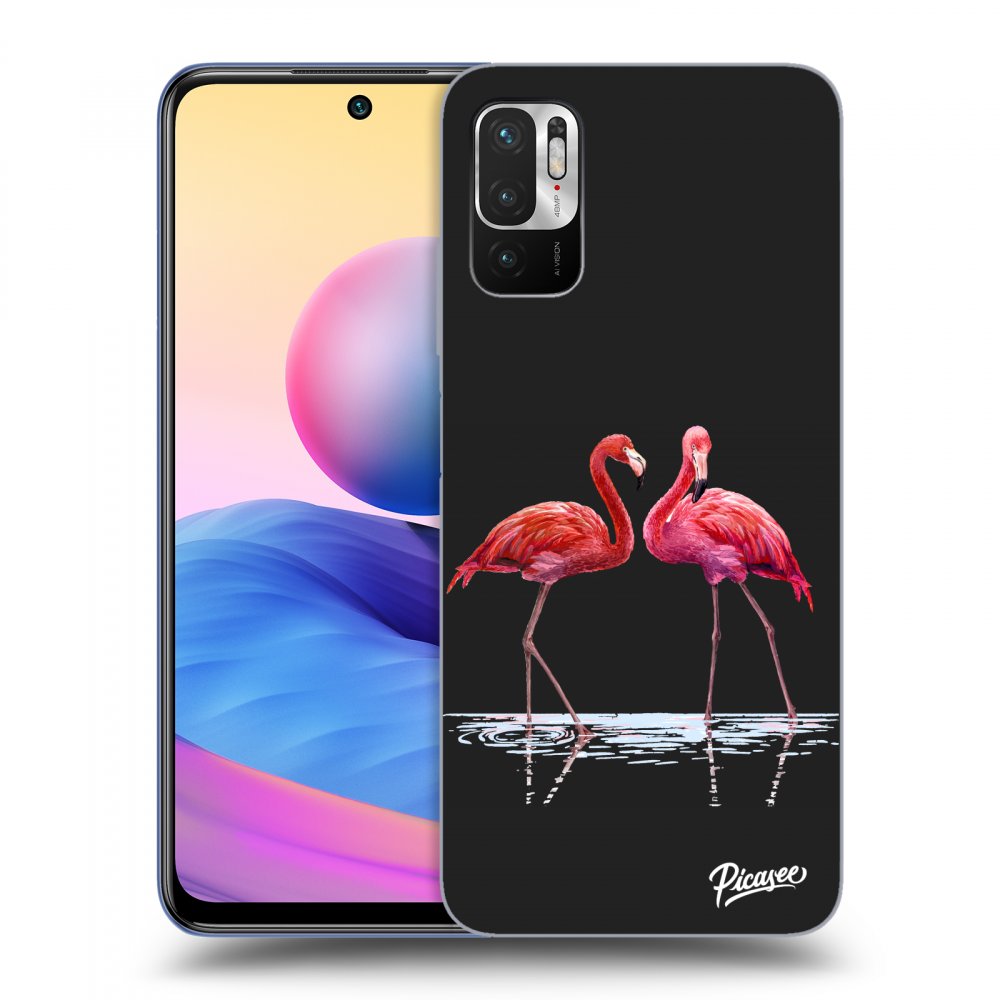 Picasee Xiaomi Redmi Note 10 5G Hülle - Schwarzes Silikon - Flamingos couple