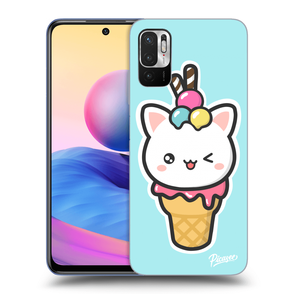 Picasee Xiaomi Redmi Note 10 5G Hülle - Schwarzes Silikon - Ice Cream Cat