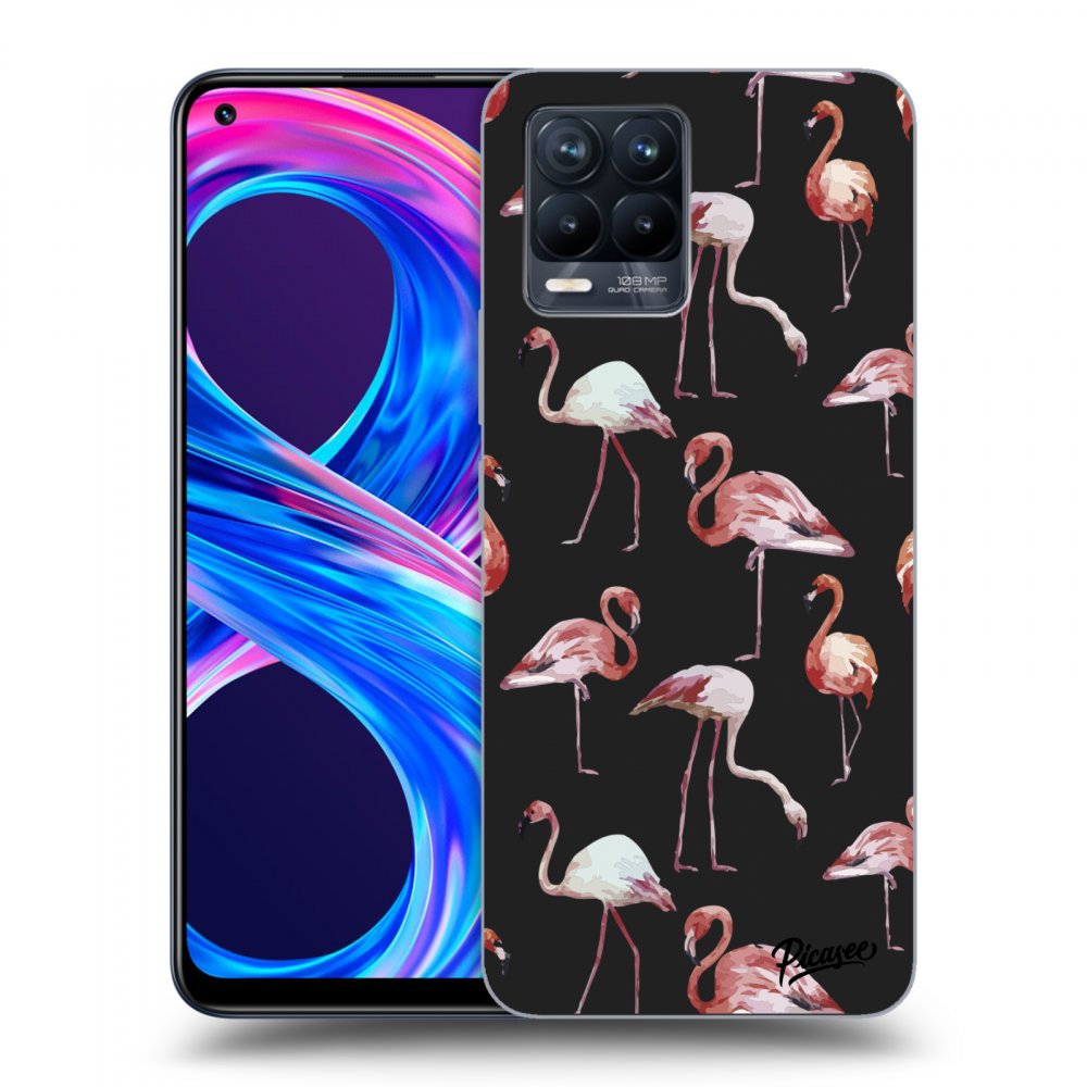 Picasee Realme 8 Pro Hülle - Schwarzes Silikon - Flamingos