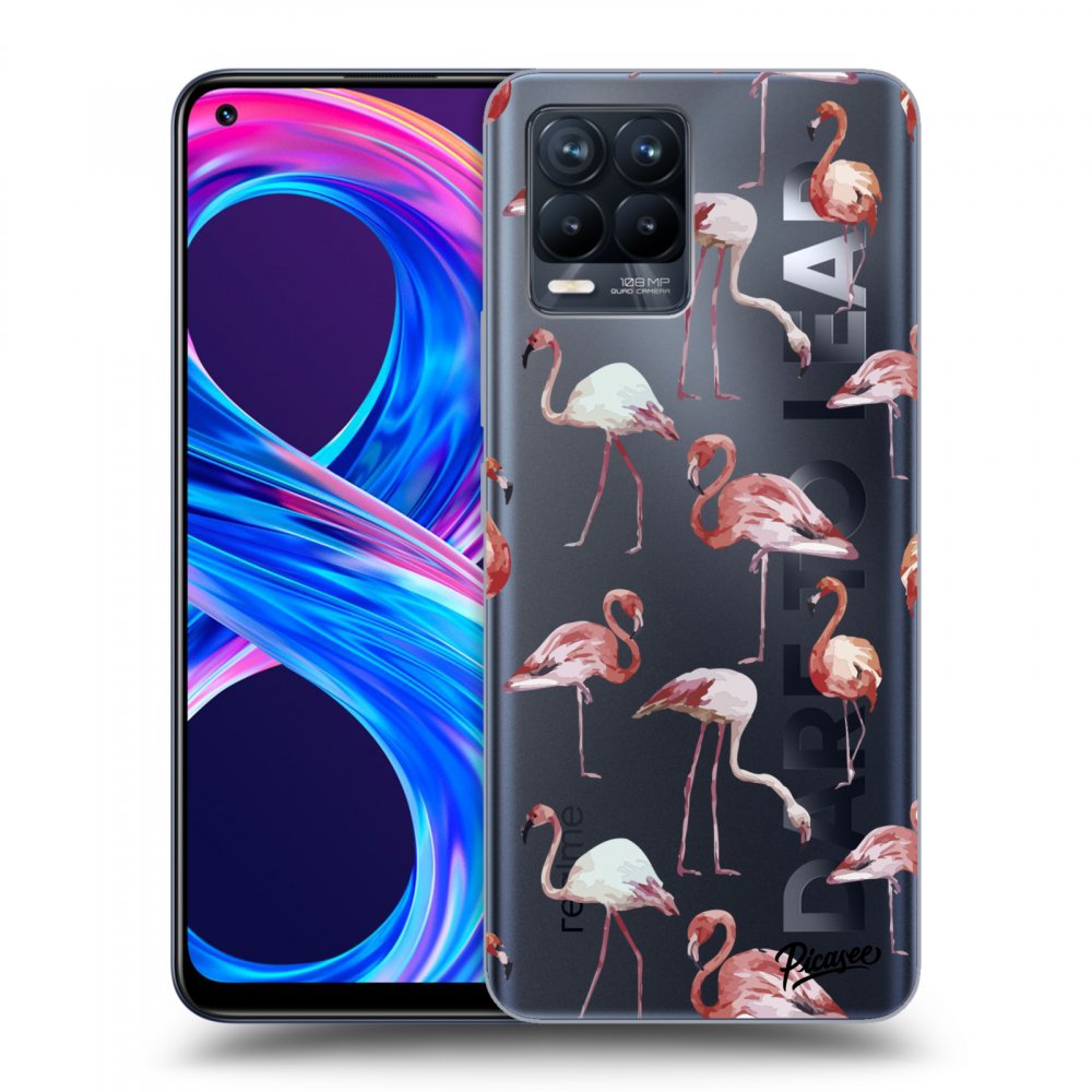 Picasee Realme 8 Pro Hülle - Transparentes Silikon - Flamingos