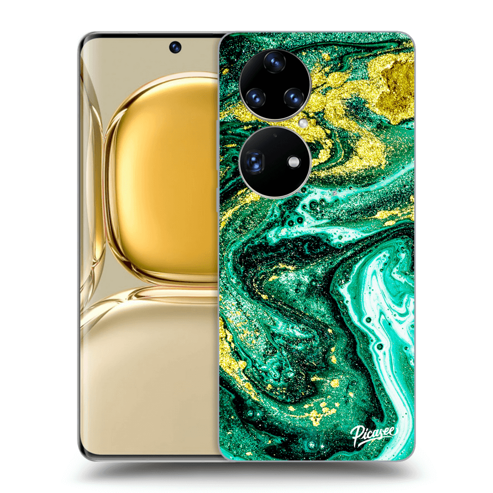 Picasee Huawei P50 Hülle - Transparentes Silikon - Green Gold