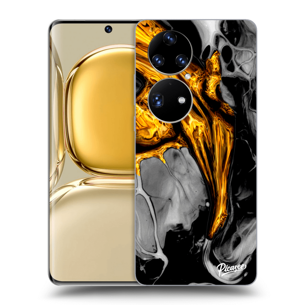 Picasee Huawei P50 Hülle - Transparentes Silikon - Black Gold