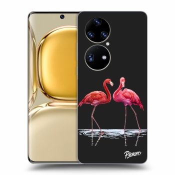 Picasee Huawei P50 Hülle - Schwarzes Silikon - Flamingos couple