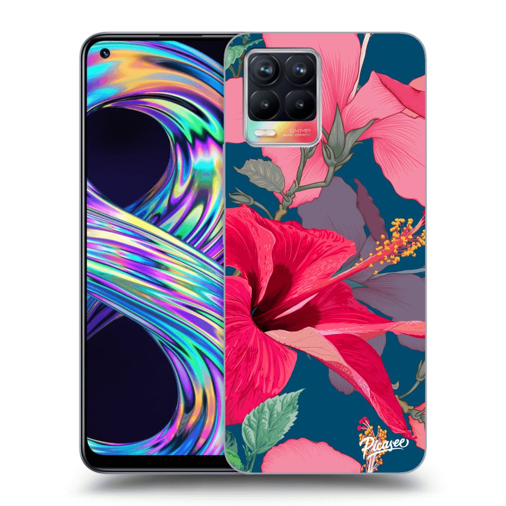 Picasee Realme 8 4G Hülle - Schwarzes Silikon - Hibiscus