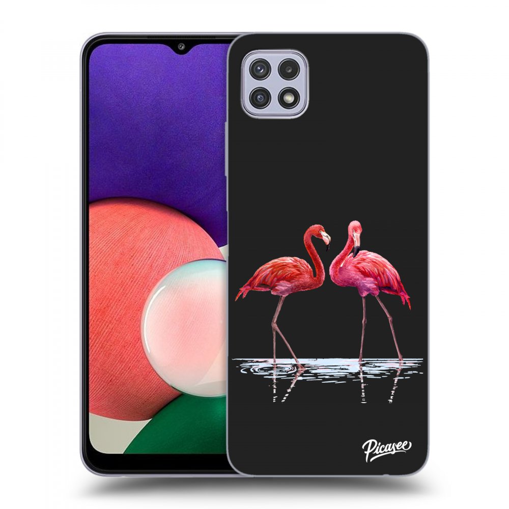 Picasee Samsung Galaxy A22 A226B 5G Hülle - Schwarzes Silikon - Flamingos couple