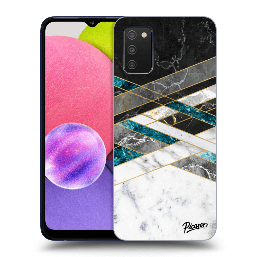 Picasee Samsung Galaxy A02s A025G Hülle - Transparentes Silikon - Black & White geometry