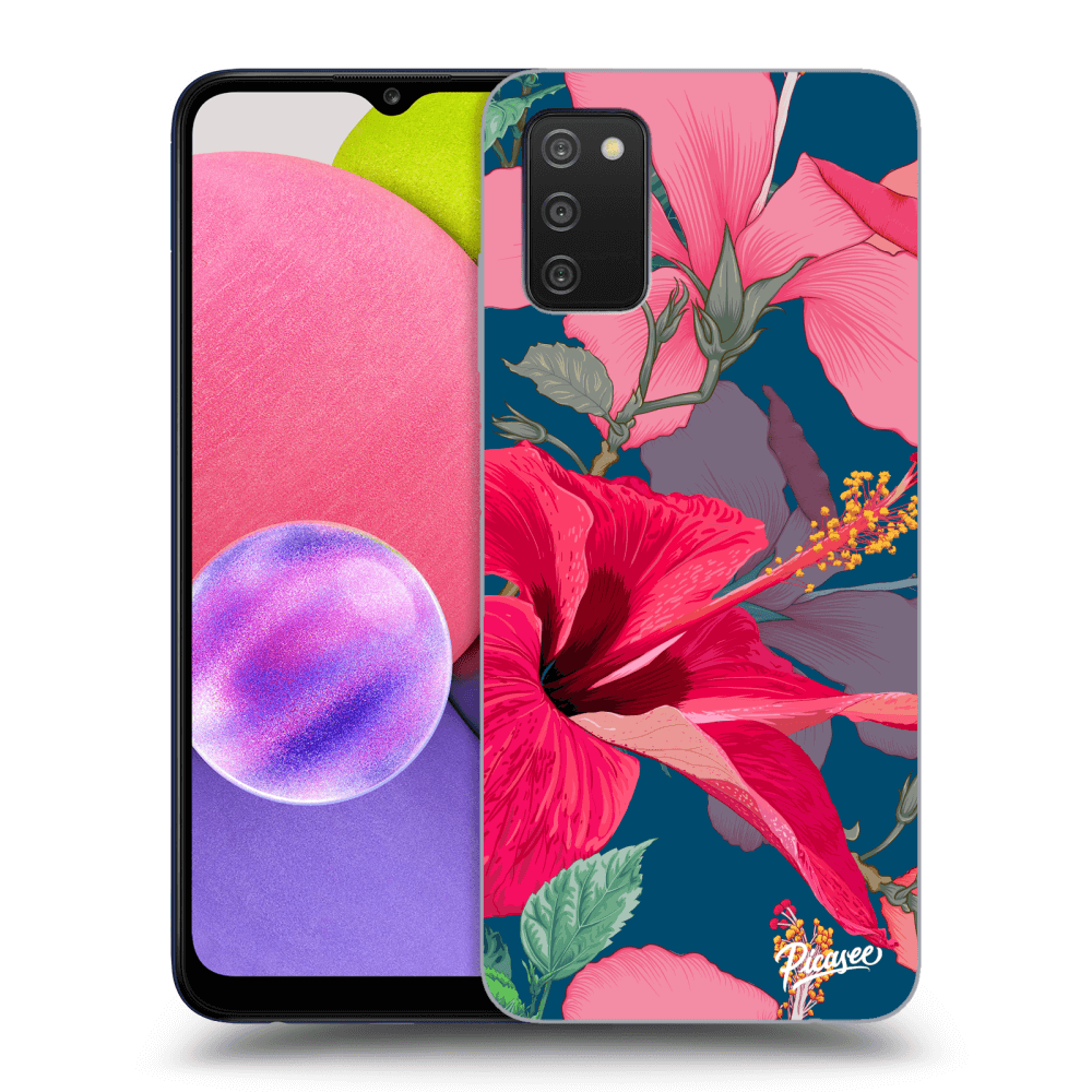 Picasee Samsung Galaxy A02s A025G Hülle - Schwarzes Silikon - Hibiscus