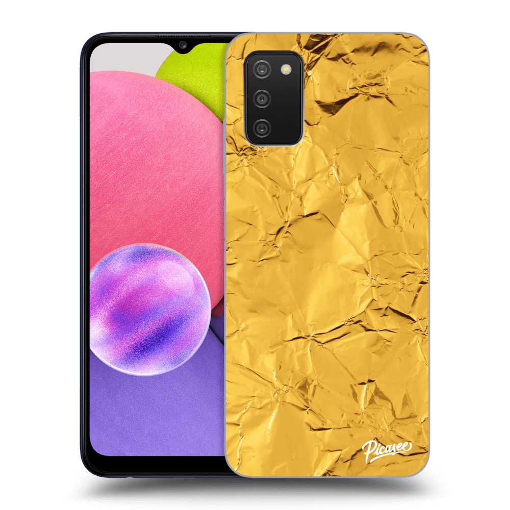 Picasee Samsung Galaxy A02s A025G Hülle - Schwarzes Silikon - Gold