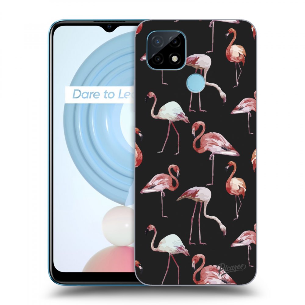 Picasee Realme C21 Hülle - Schwarzes Silikon - Flamingos