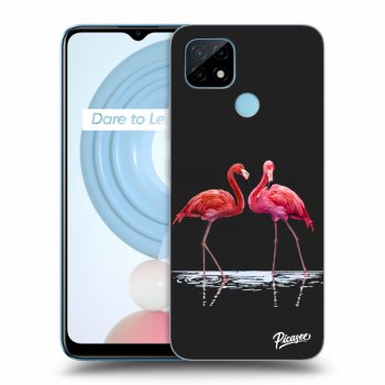 Picasee Realme C21 Hülle - Schwarzes Silikon - Flamingos couple