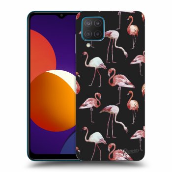 Picasee Samsung Galaxy M12 M127F Hülle - Schwarzes Silikon - Flamingos