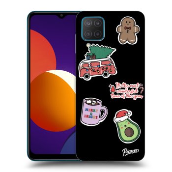 Picasee Samsung Galaxy M12 M127F Hülle - Schwarzes Silikon - Christmas Stickers