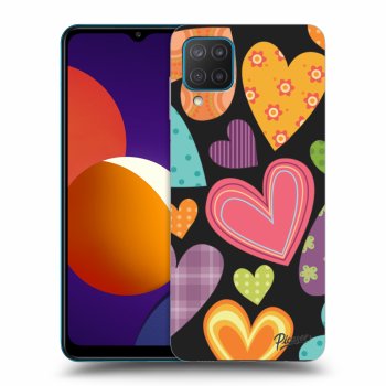 Picasee Samsung Galaxy M12 M127F Hülle - Schwarzes Silikon - Colored heart