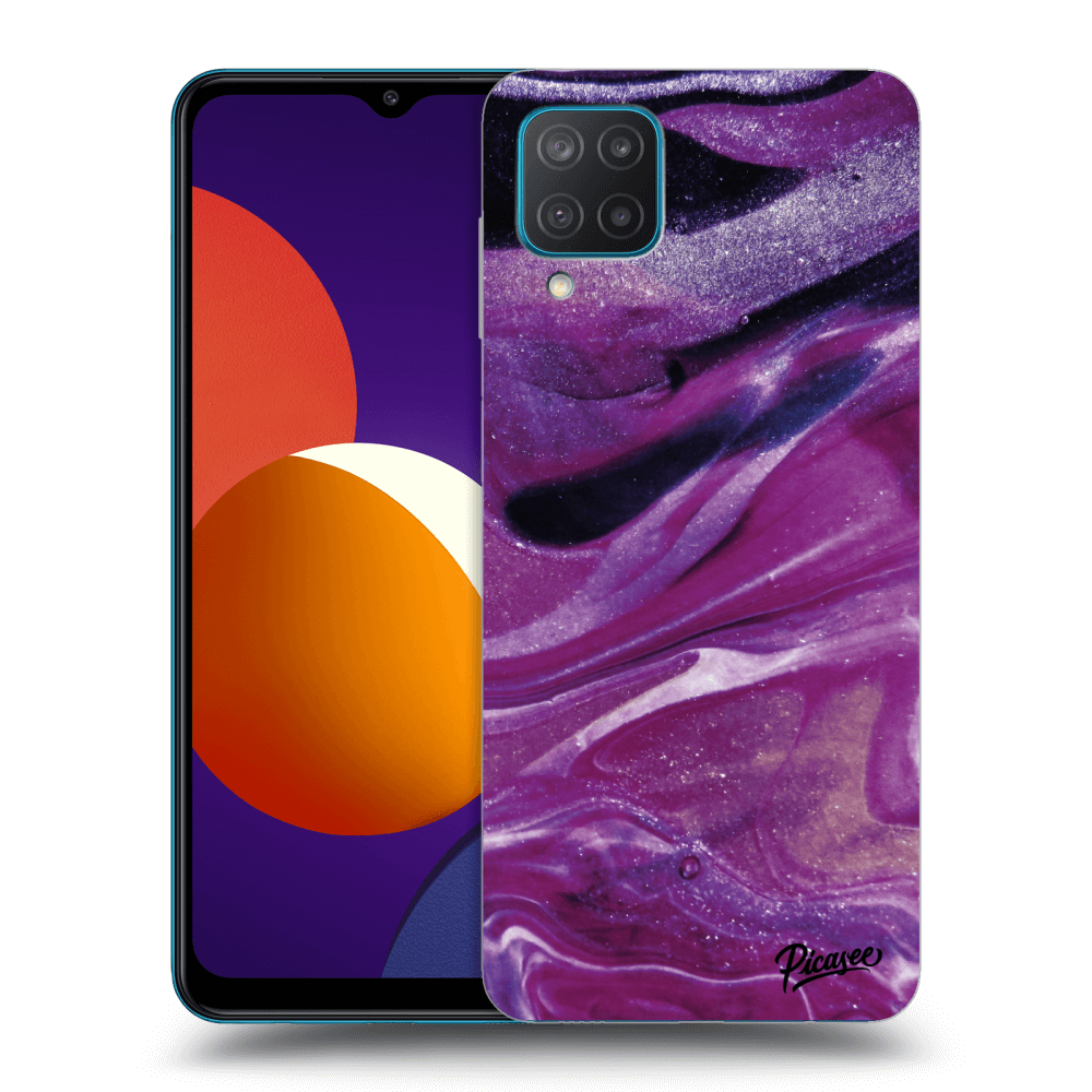Picasee Samsung Galaxy M12 M127F Hülle - Schwarzes Silikon - Purple glitter