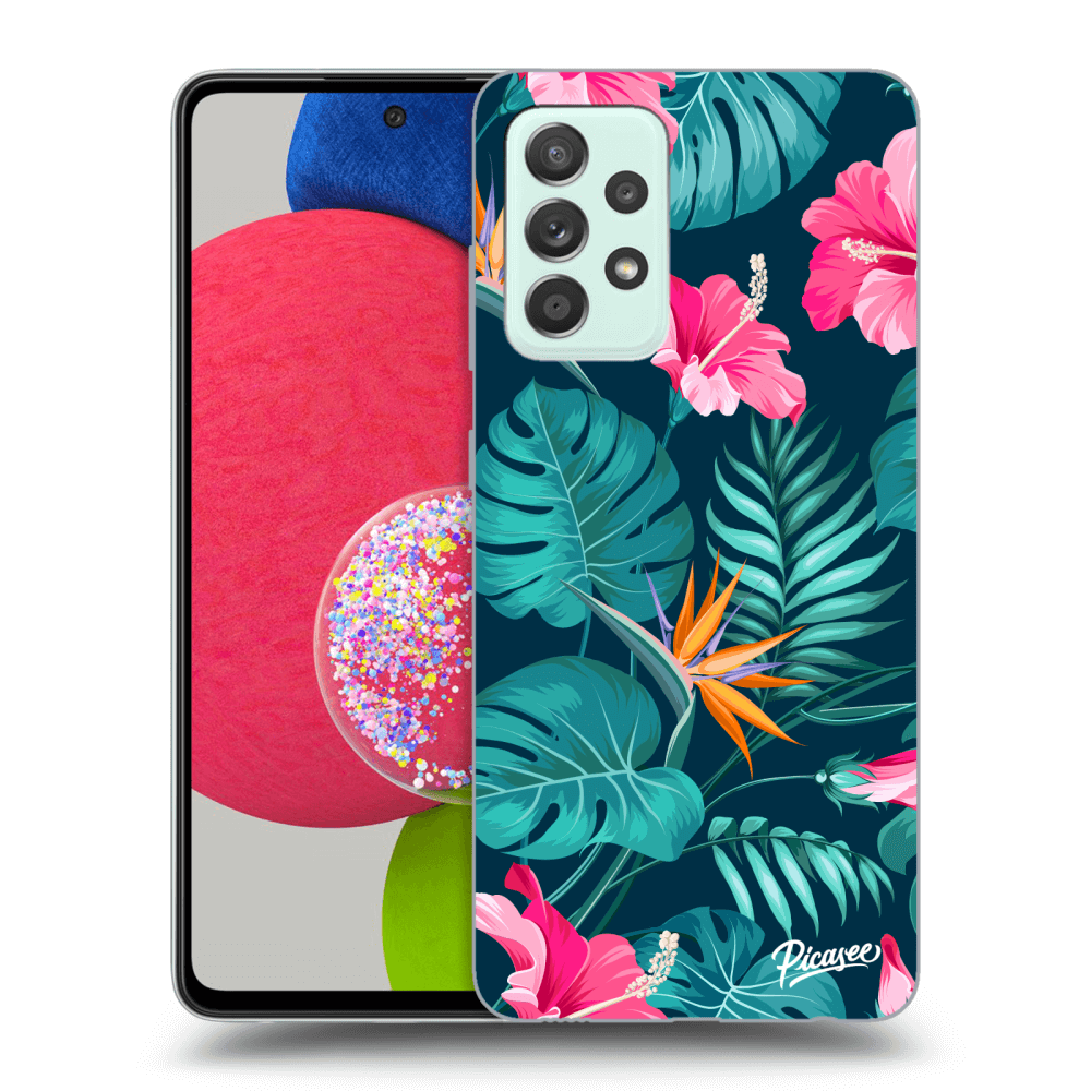 Picasee Samsung Galaxy A52s 5G A528B Hülle - Schwarzes Silikon - Pink Monstera