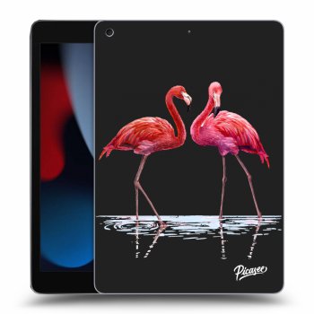 Picasee Schwarze Silikonhülle für Apple iPad 10.2" 2021 (9. gen) - Flamingos couple