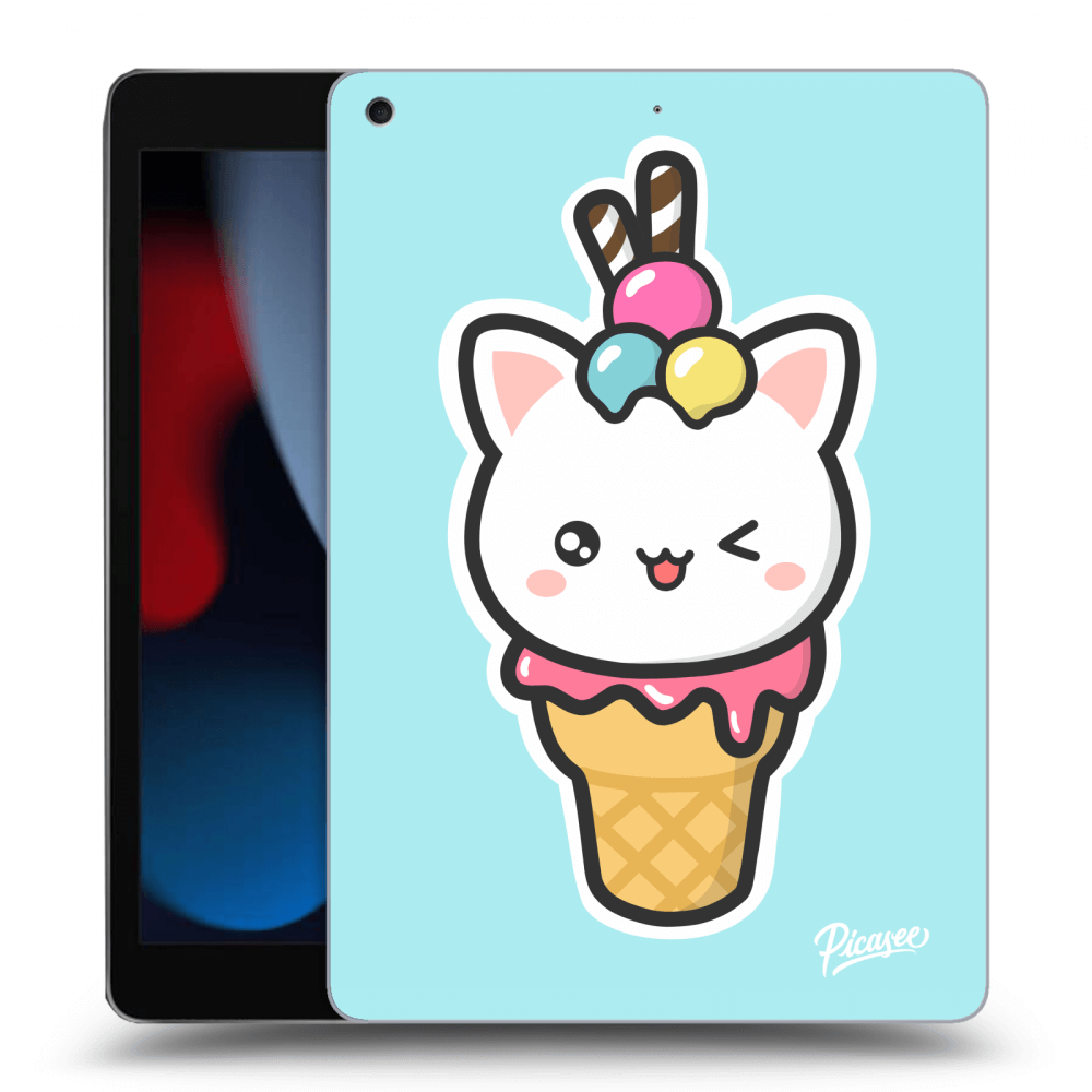 Picasee Schwarze Silikonhülle für Apple iPad 10.2" 2021 (9. gen) - Ice Cream Cat