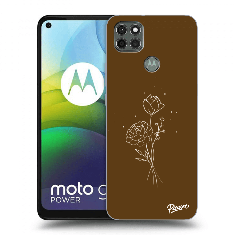 Picasee Motorola Moto G9 Power Hülle - Schwarzes Silikon - Brown flowers