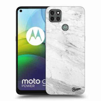 Picasee Motorola Moto G9 Power Hülle - Schwarzes Silikon - White marble