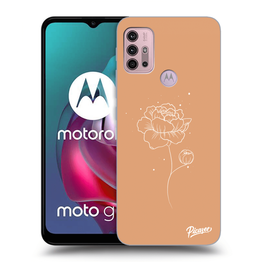 Picasee Motorola Moto G30 Hülle - Schwarzes Silikon - Peonies