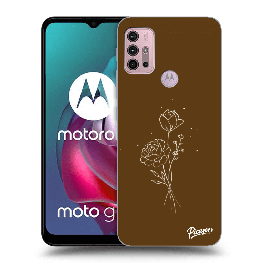 Picasee Motorola Moto G30 Hülle - Schwarzes Silikon - Brown flowers