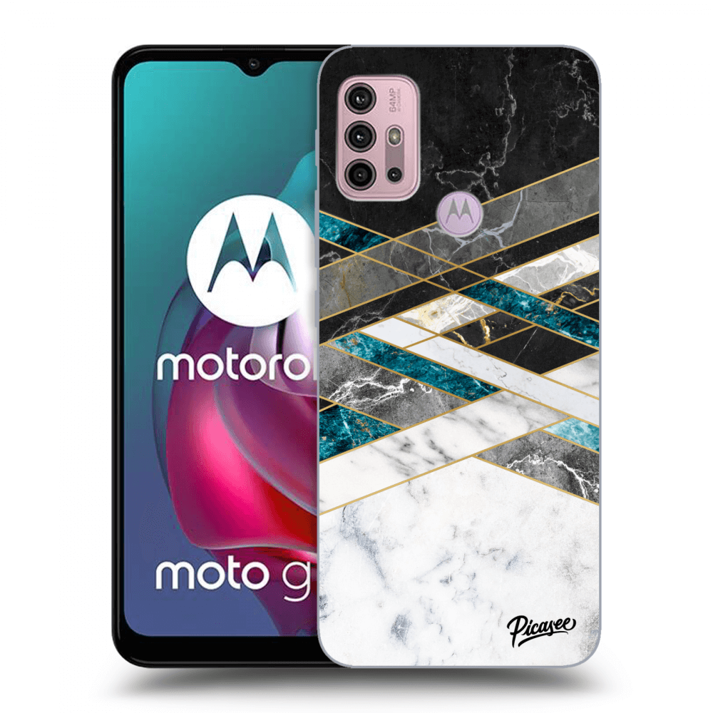 Picasee Motorola Moto G30 Hülle - Schwarzes Silikon - Black & White geometry
