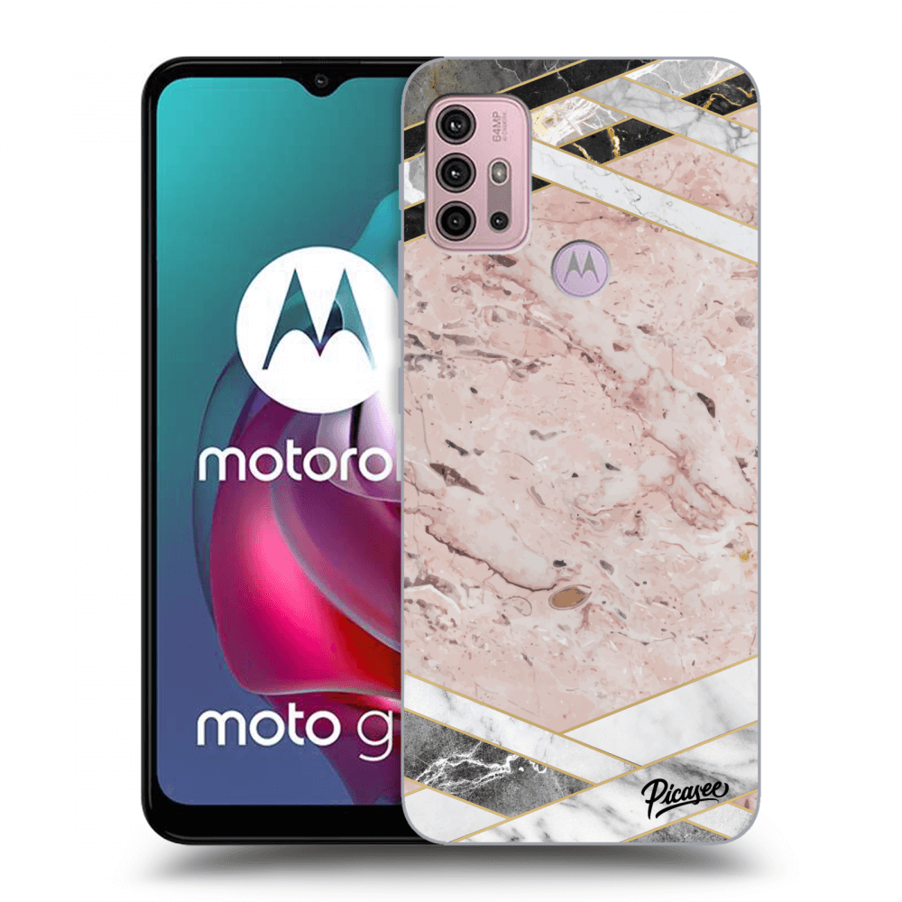 Picasee Motorola Moto G30 Hülle - Schwarzes Silikon - Pink geometry