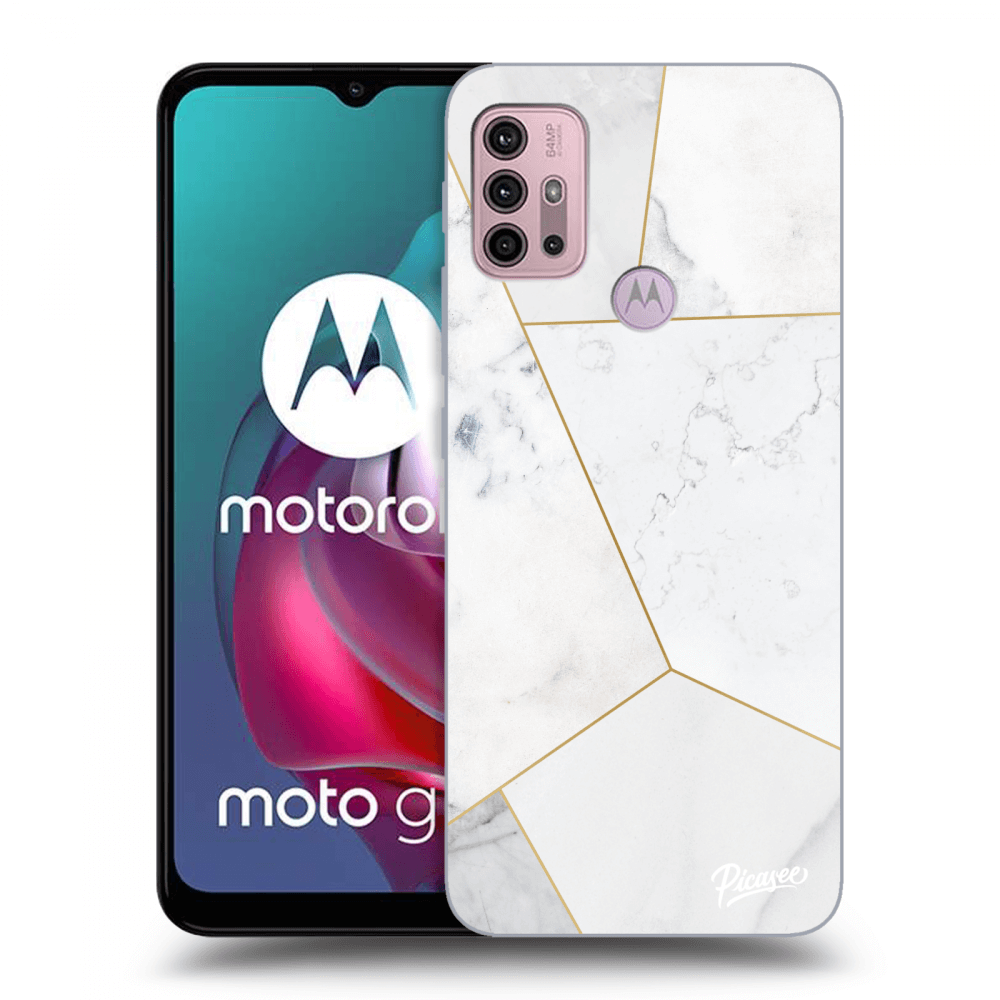 Picasee Motorola Moto G30 Hülle - Schwarzes Silikon - White tile