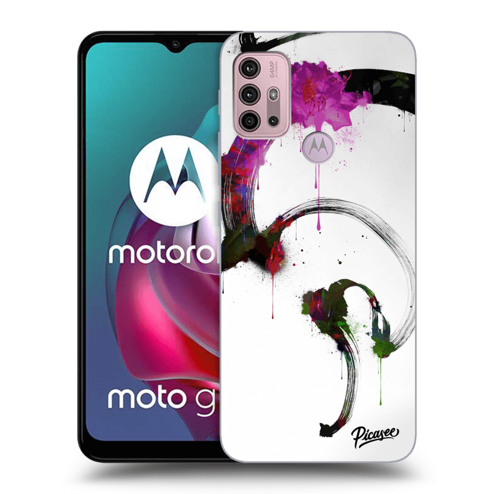 Picasee Motorola Moto G30 Hülle - Schwarzes Silikon - Peony White