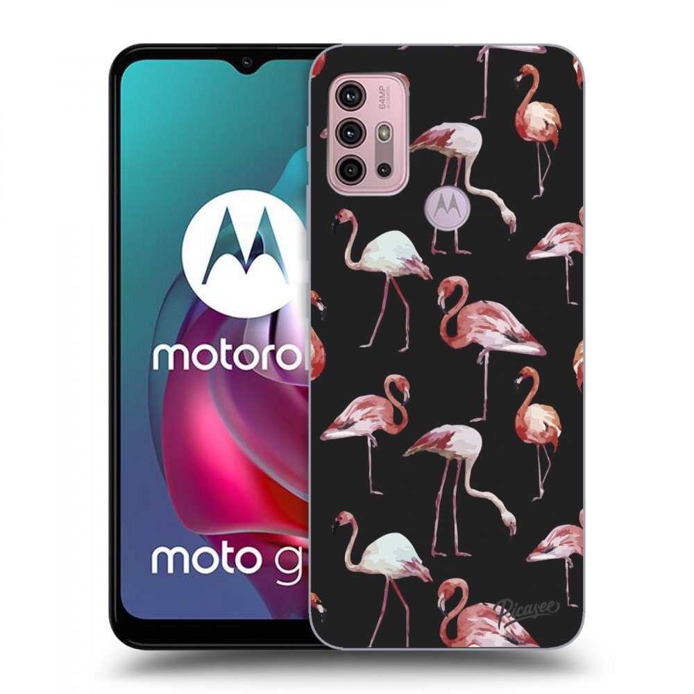 Picasee Motorola Moto G30 Hülle - Schwarzes Silikon - Flamingos